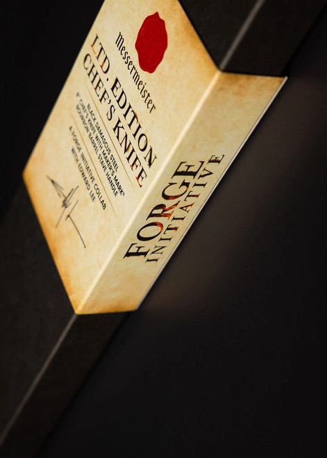 Limited Edition Edward Lee Black Damascus Steel 8" Chef's Knife with Maker's Mark Bourbon Barrel Handle