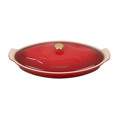 Le Creuset 1.7qt Fish Baker - Cerise with Gold Knob
